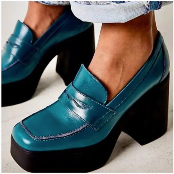 Free People Shoes - FREE PEOPLE Leather Zoe Platform Loafers in deep jade green NWOT JB